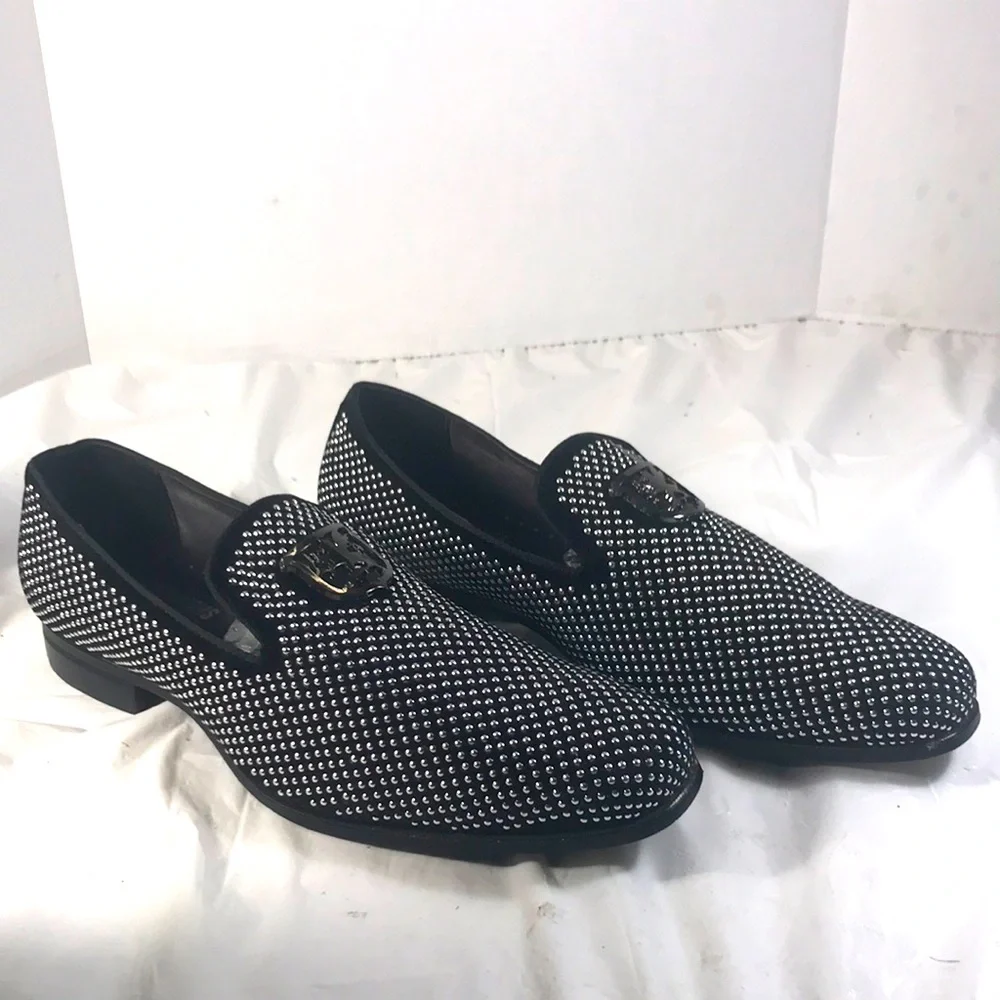 Stacy Adams Men's Black Swagger Silver Studded Slip On Lux Dress Loafers